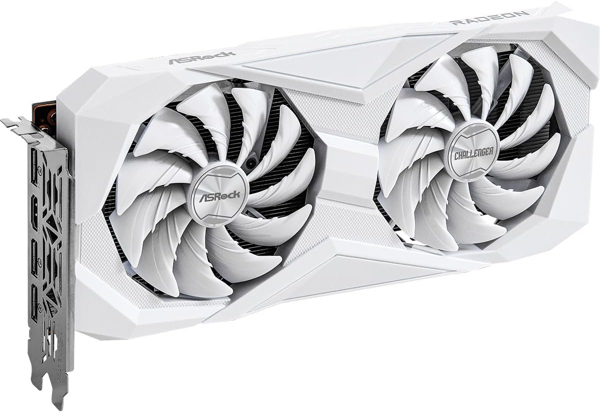 ASRock AMD Radeon RX 6600 Challenger White 8GB GDDR6 Graphics Card 0dB Silent Cooling 128-bit 7680 x 4320 DisplayPort HDMI 14 Gbps Dual Fan 7nm