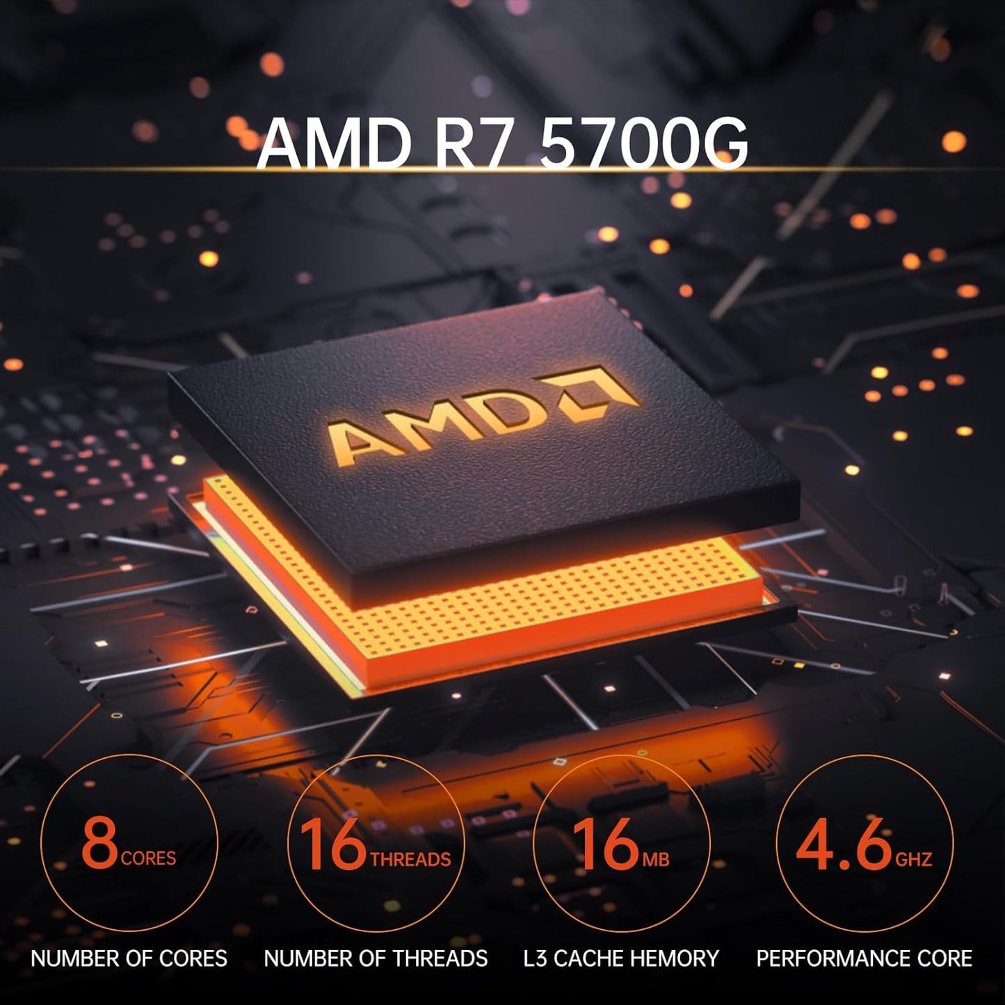 Computer Desktop PC AMD Ryzen 7 5700G Up to 4.6GHz Prebuilt PC 16G RAM DDR4 1TB M.2 SSD ARGB Fan Computer Tower