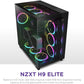 NZXT H9 Elite Dual-Chamber ATX Mid-Tower PC Gaming Case – Includes 3 x 120mm F120 RGB Duo Fans with Controller– Glass Front, Top & Side Panels 360mm Radiator Support Cable Management Black